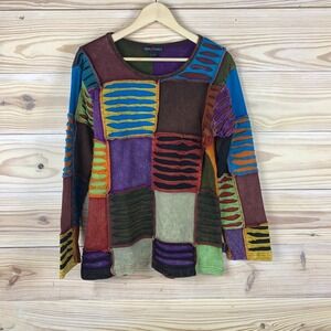 Agan Traders Top Women Large Patchwork Long Sleeve Boho Colorful‎ Hippie Y2K